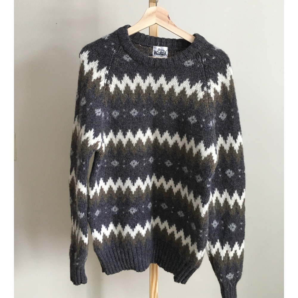 Vintage Woolrich Men's Fair Isle Knit Sweater Charcoal Gray Size L